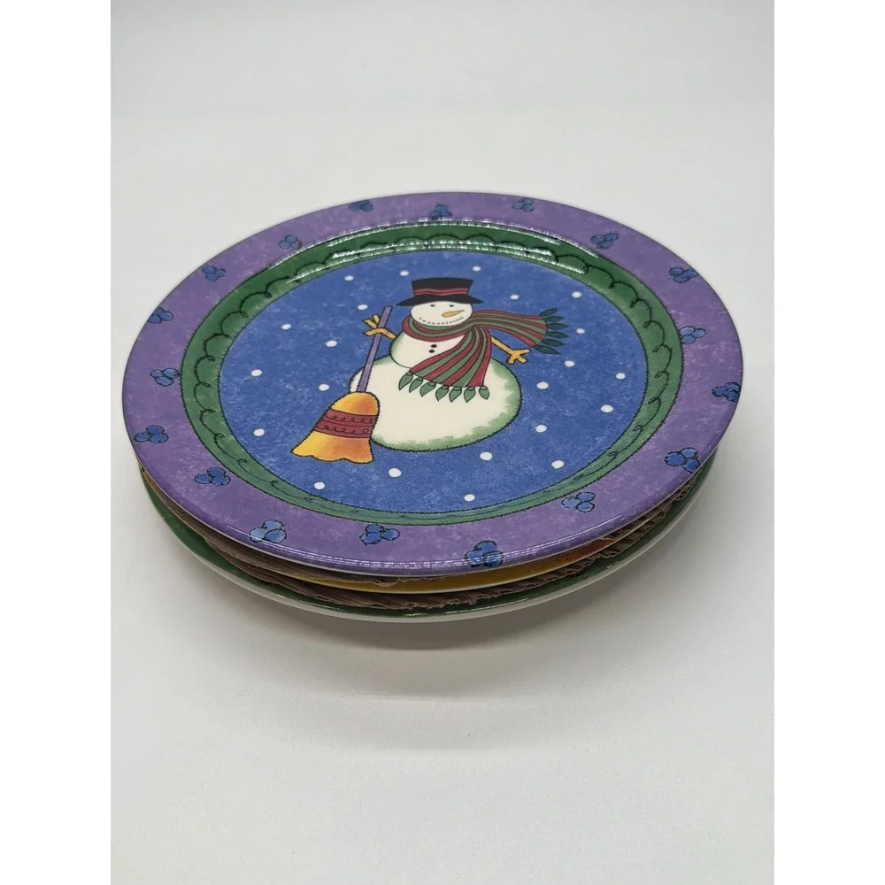 Sweet Shoppe Christmas Snowman Salad Plates Set of 4 Multicolor 3041-46